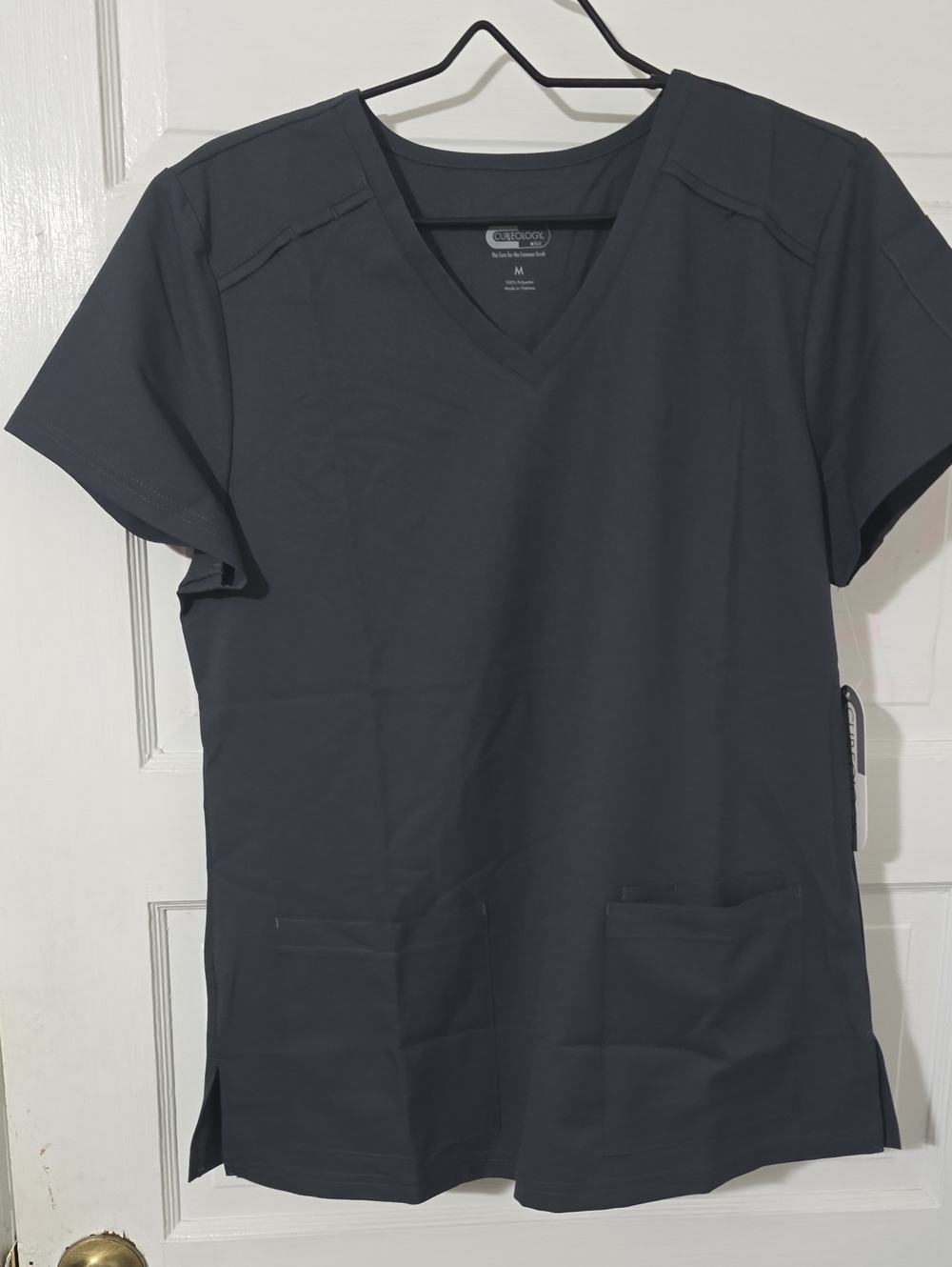 koi Men's Short Sleeve V-Neck Scrub Top in Charcoal Gray